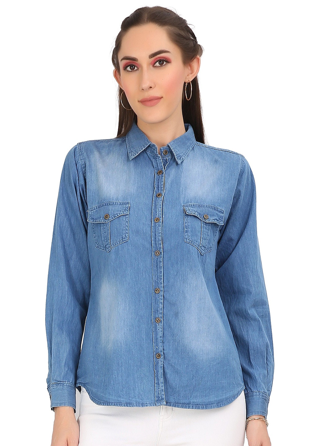 

CEFALU Women Opaque Casual Shirt, Blue