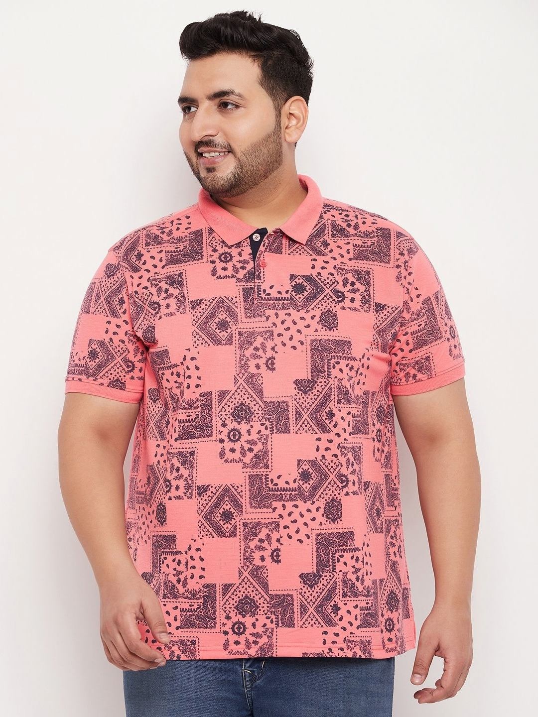 

XFOX Men Printed Polo Collar T-shirt, Pink
