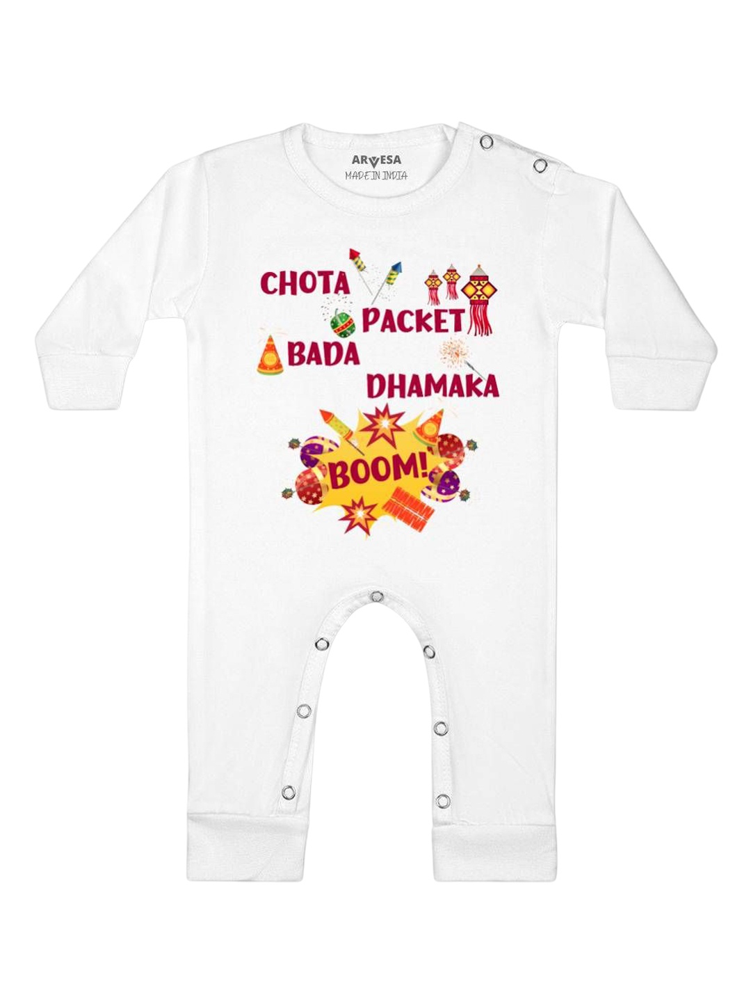 

Arvesa First Diwali Printed Baby Romper, White