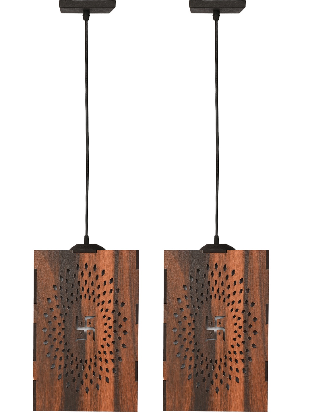 

Gojeeva Brown & White 2 Pieces Textured Contemporary Wooden Ceiling Lamps