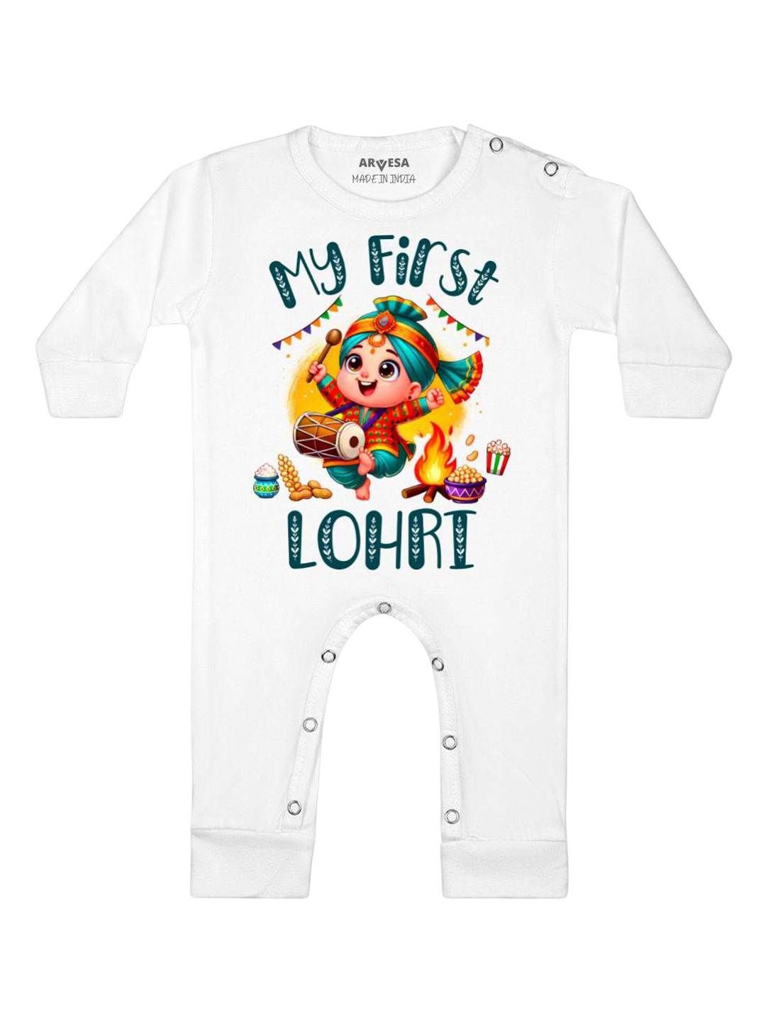 

Arvesa First Lohri Printed Baby Romper, White