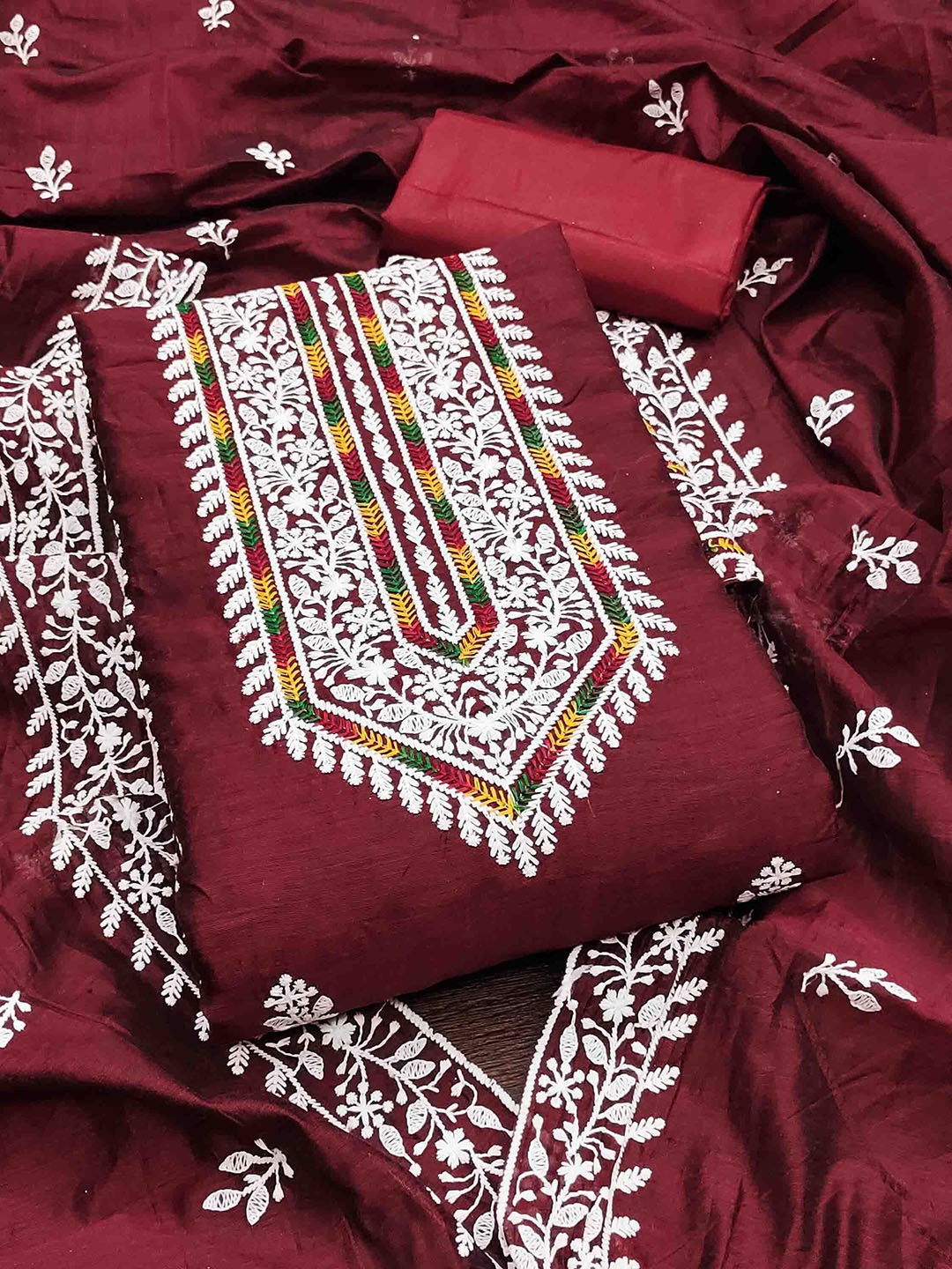 

Blissta Embroidered Unstitched Dress Material, Maroon