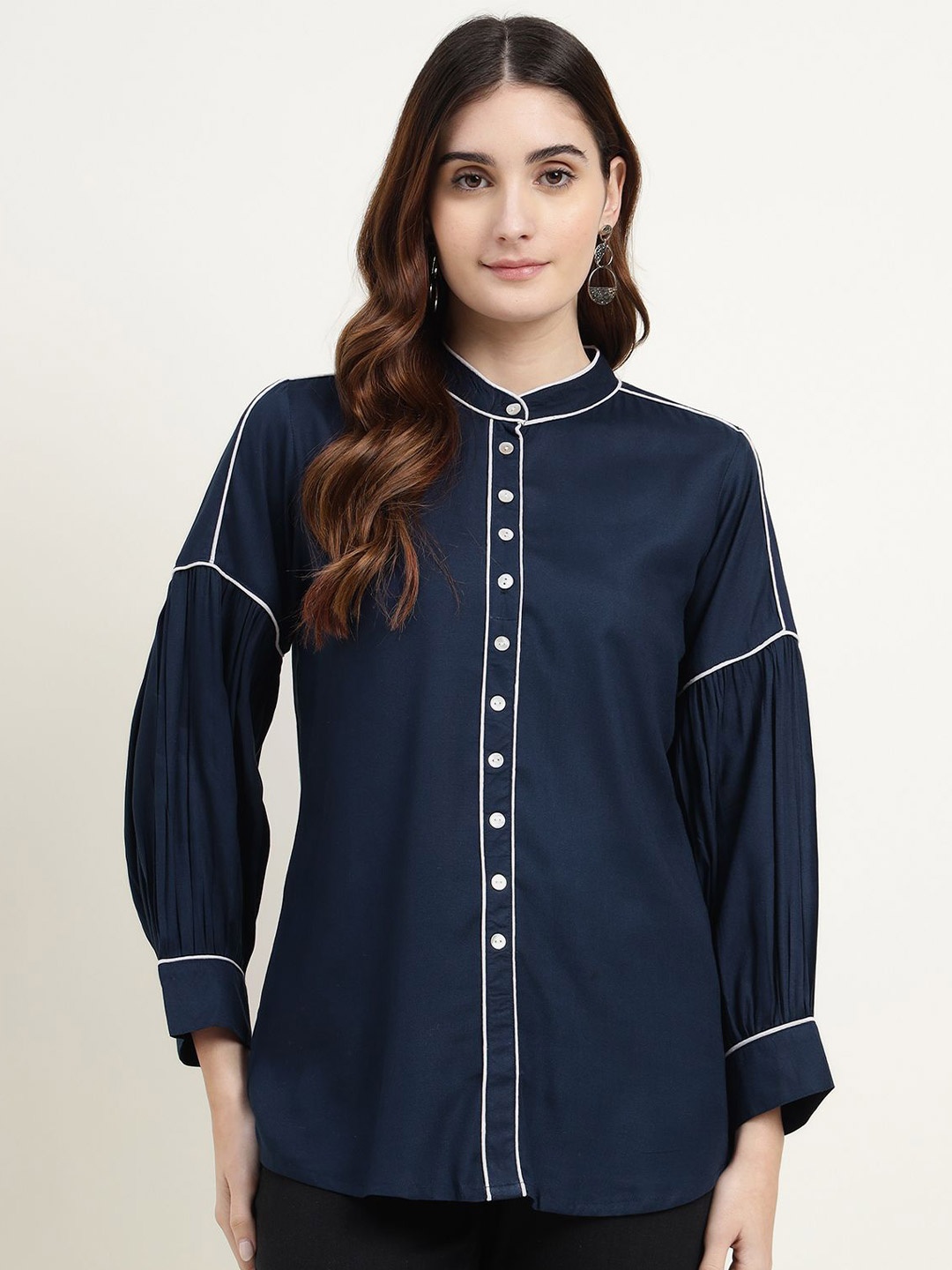 

ZARI Jaipur Cotton Viscsoe Tops with Solid Color, Navy blue