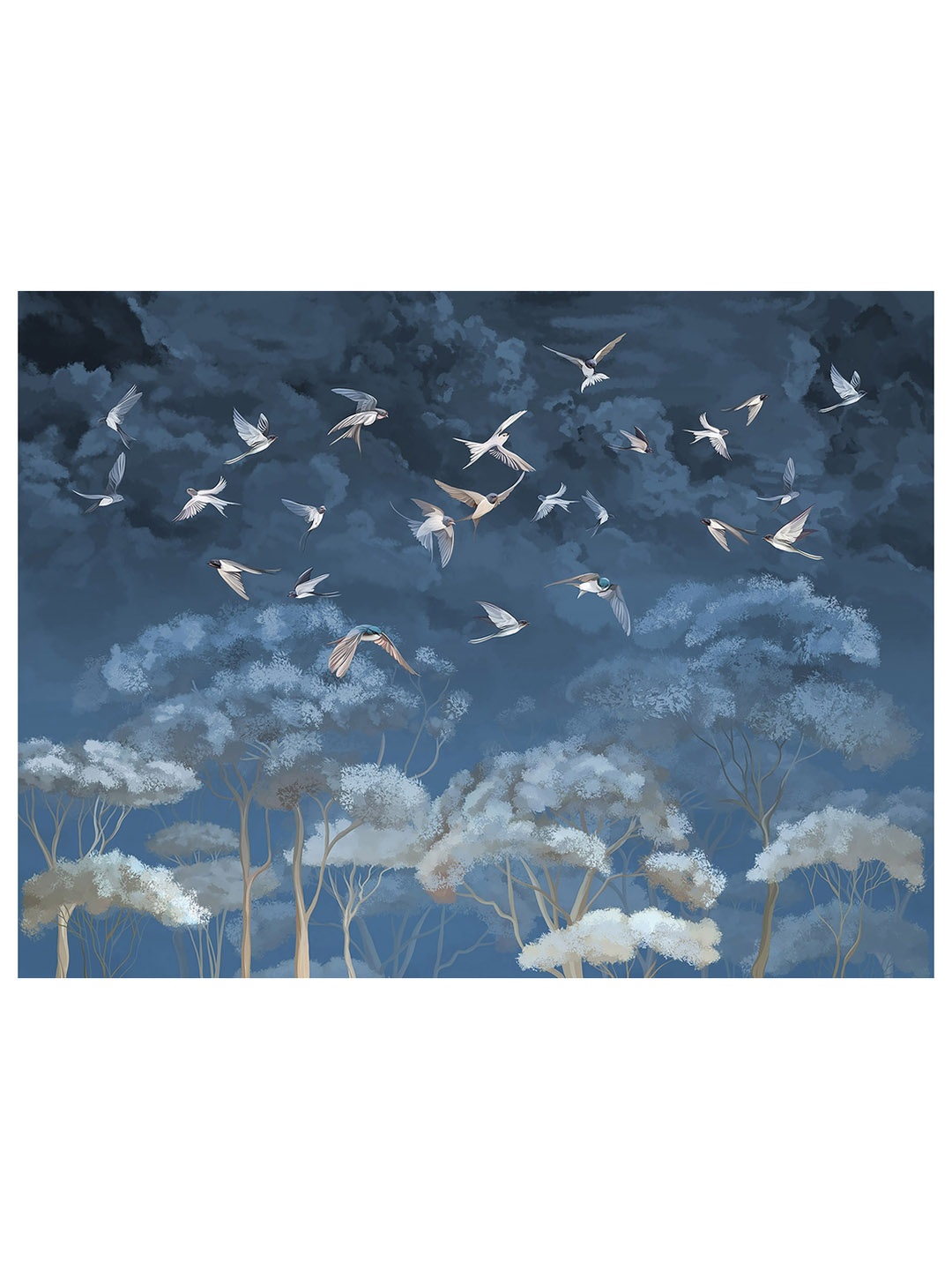 

CVANU Blue & White Birds Canvas Painting Wall Art