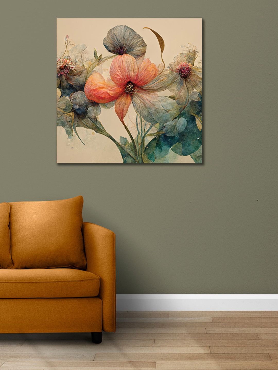 

CVANU Beige & Green Floral Canvas Painting Wall Art