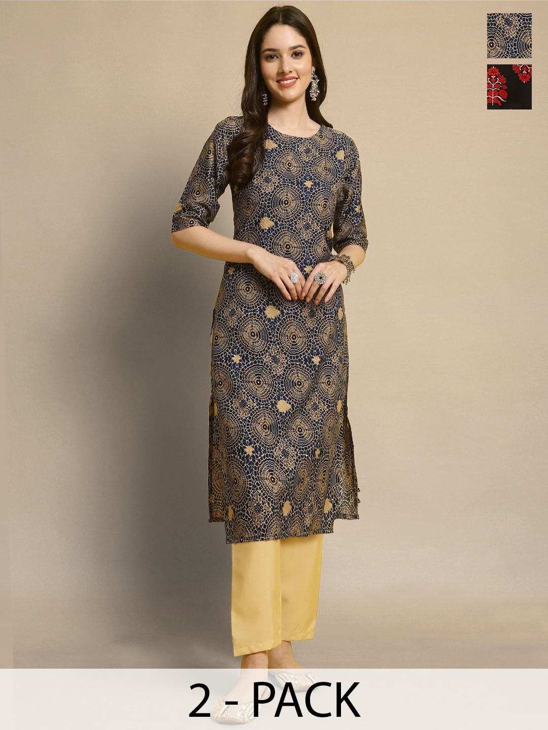 

Moda Rapido Women Ethnic Motifs Printed Regular Kurta with Trousers, Black