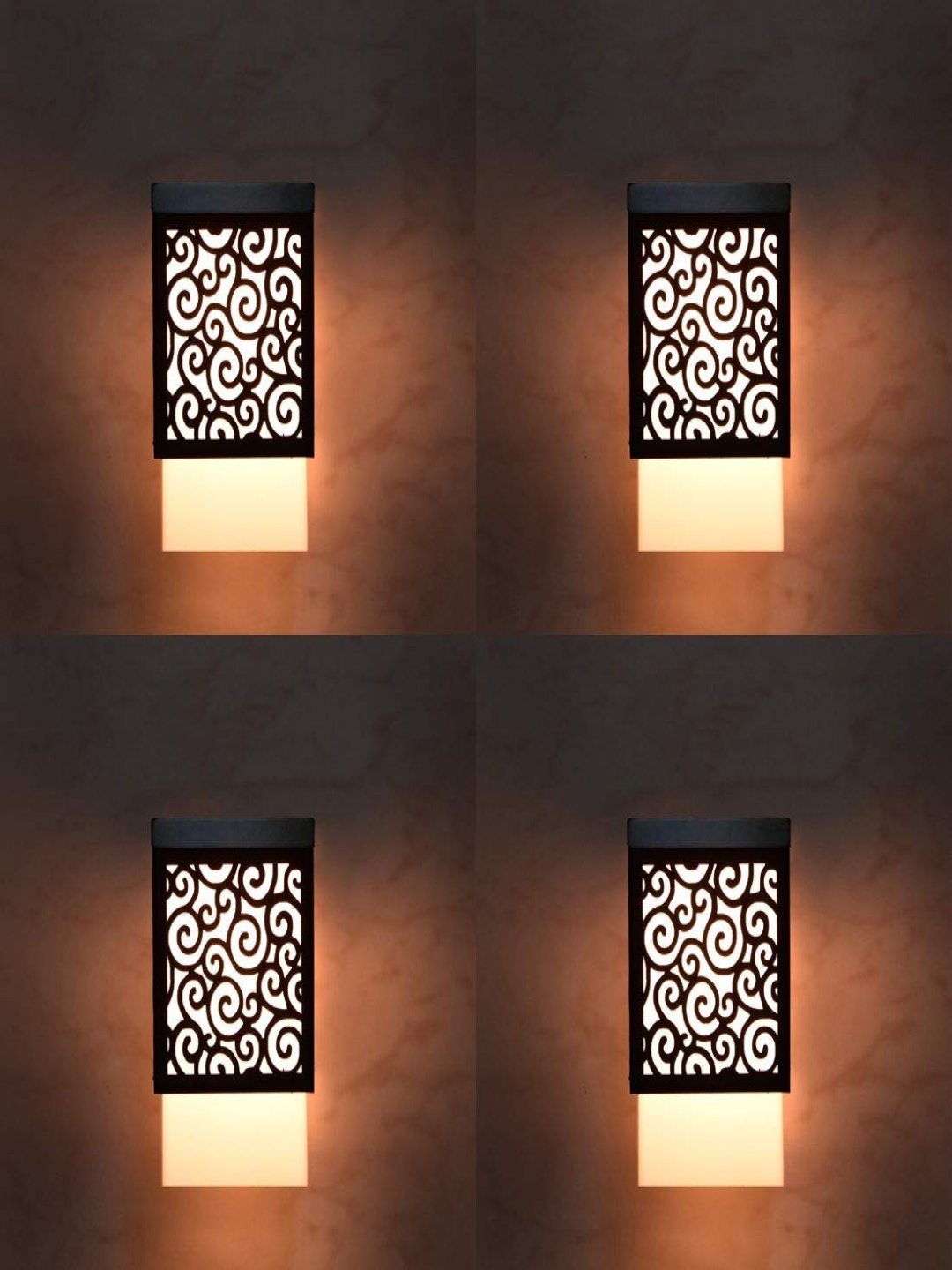 

Gojeeva Black & White 4 Pieces Textured Wooden Square Shaped Wall Lamp