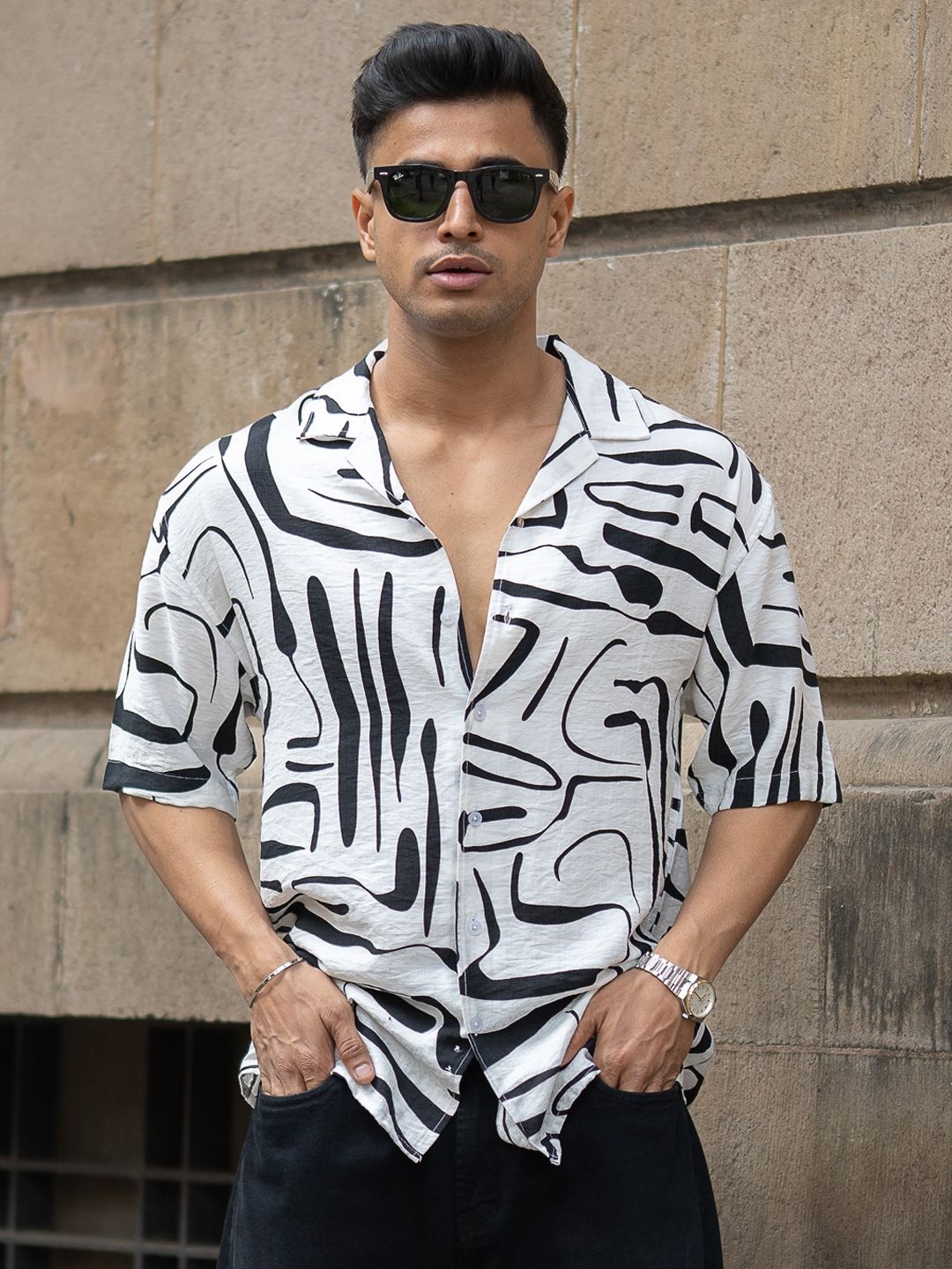 

Powerlook Men Opaque Printed Casual Shirt, White