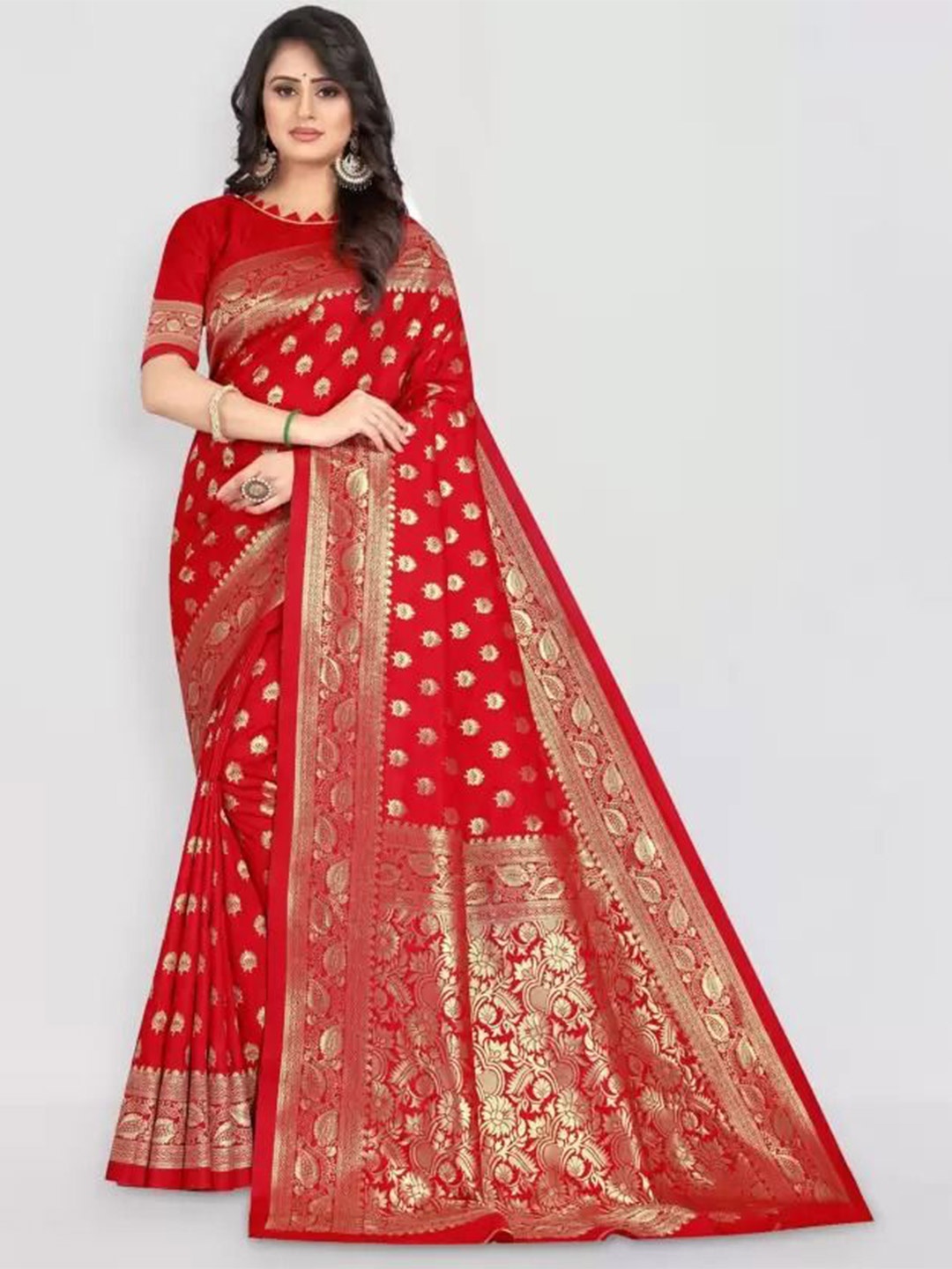 

Florence Woven Design Zari Pure Silk Kanjeevaram Saree, Red