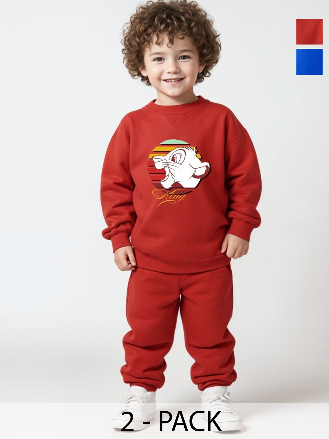 

Minicult Unisex Kids Pack of 2 Printed Pure Cotton Sweatshirt and Joggers, Red