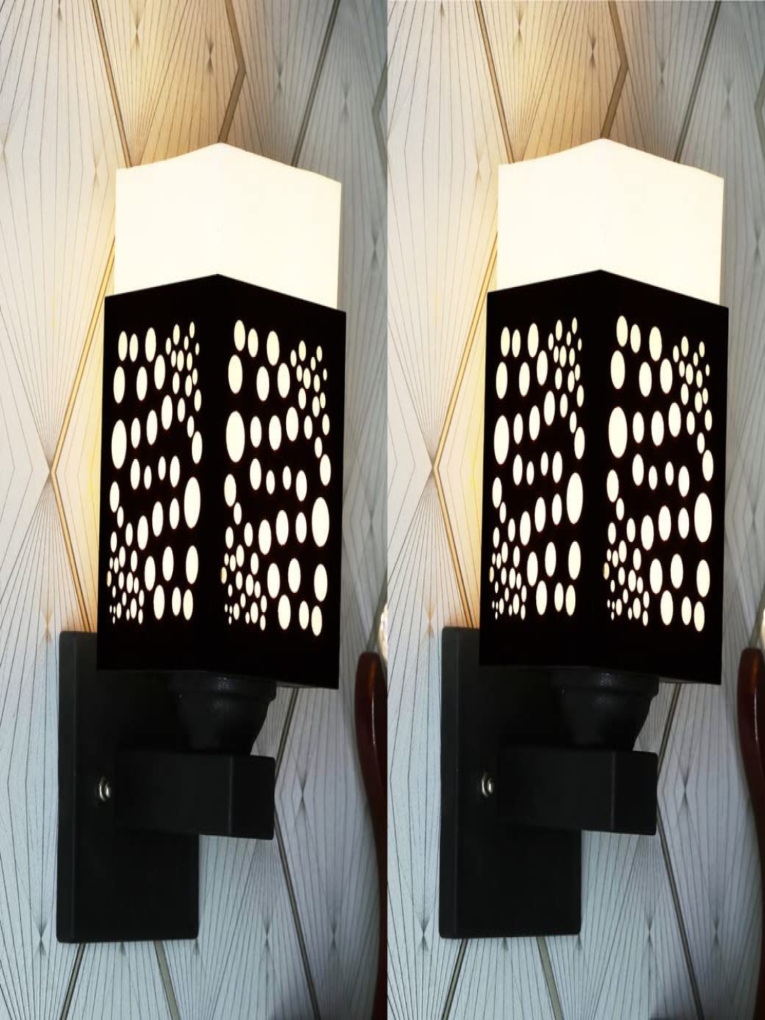 

Gojeeva Black & White 2 Pieces Textured Wooden Square Shaped Wall Lamps