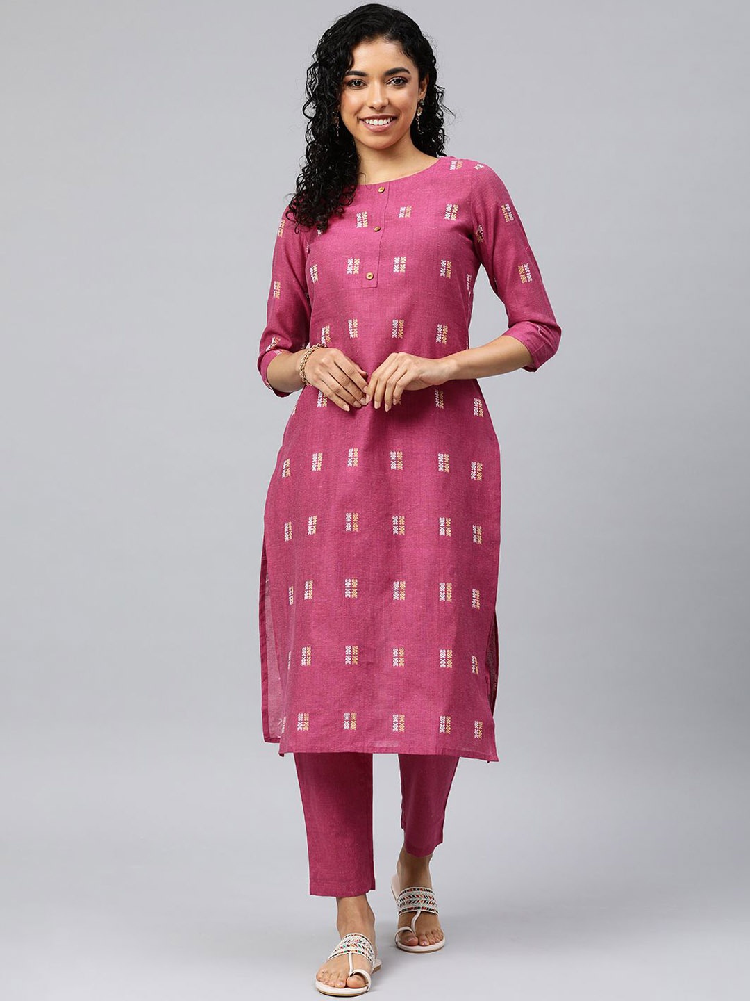 

HRITIKA Women Checked Sequinned Pathani Kurta, Pink