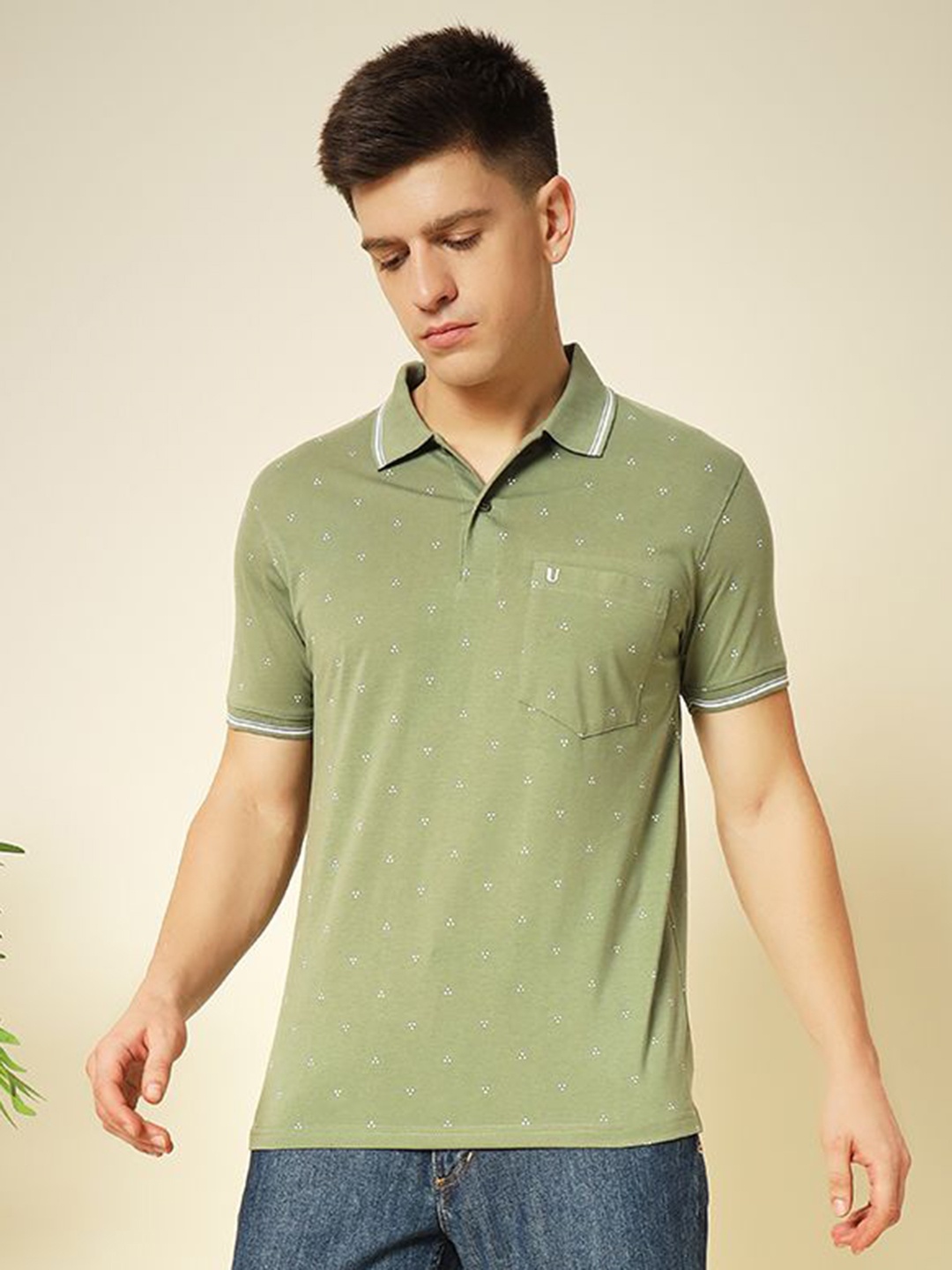 

UNIBERRY Men Printed Polo Collar T-shirt, Sea green