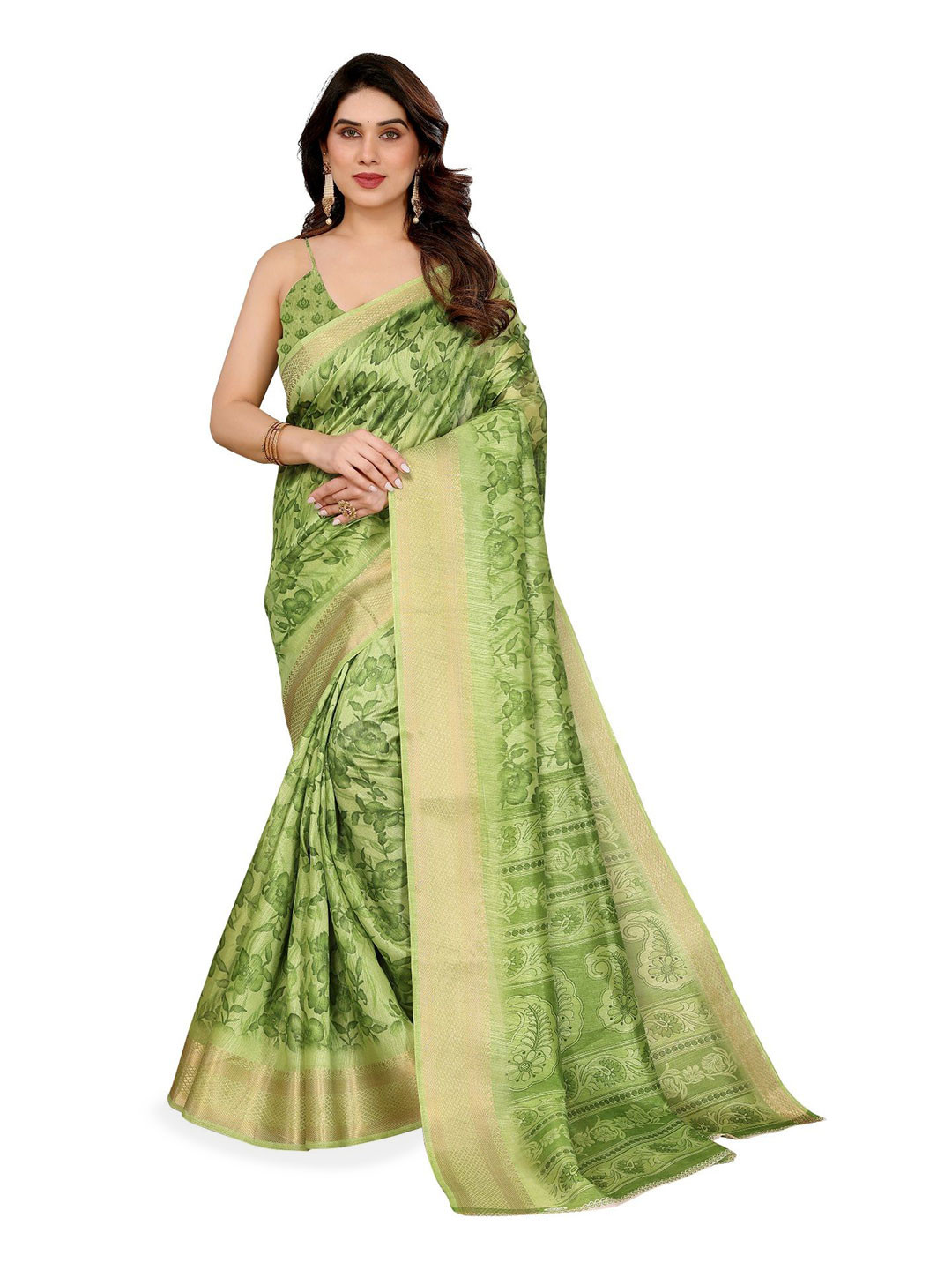 

Moda Rapido Ethnic Motifs Zari Saree, Green
