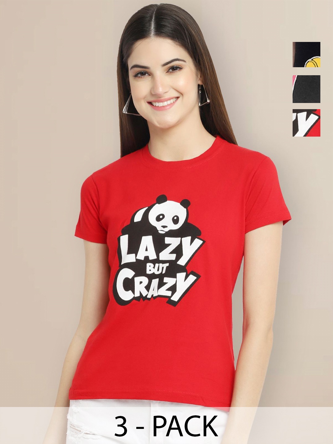 

Metronaut Women Pack of 3 Mickey Mouse Graphic Printed Round Neck Cotton T-shirts, Maroon