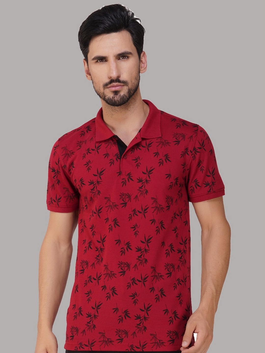 

XFOX Men Printed Polo Collar T-shirt, Maroon