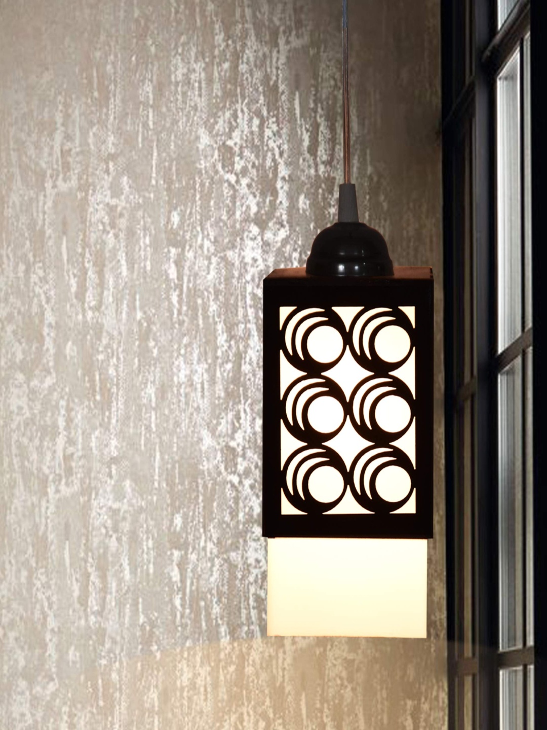 

Gojeeva Black & White Textured Wooden Square Shaped Celling Lamp