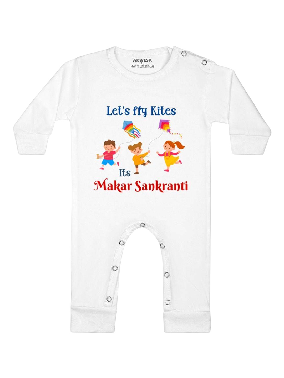 

Arvesa Let'S Fly Kites Printed Baby Romper, White