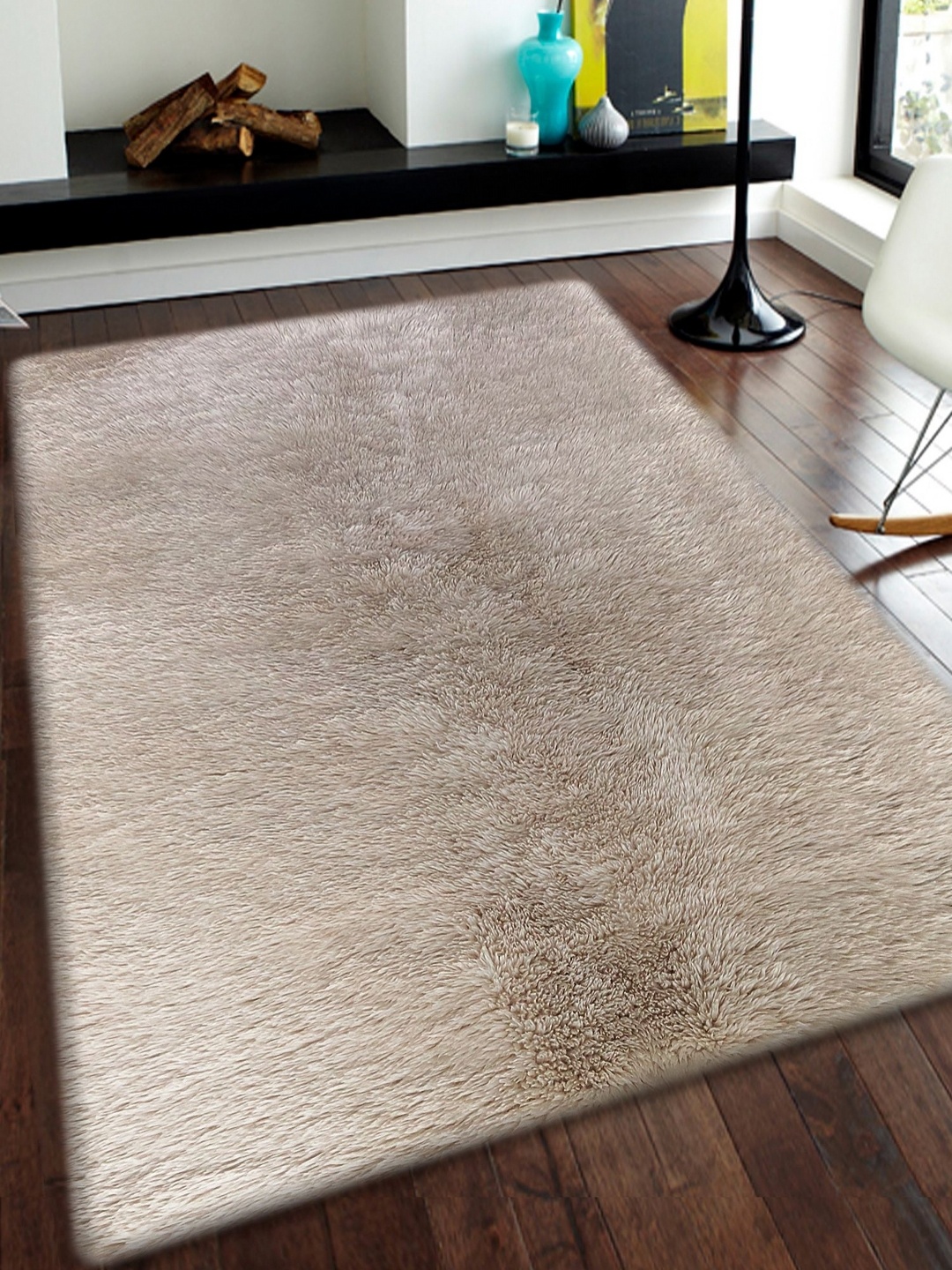 

OBSESSIONS Beige Textured Anti-Skid Polyester Carpet