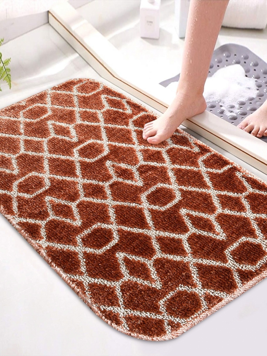 

LADLI JEE Brown & White Printed Anti-Skid Doormats, Copper