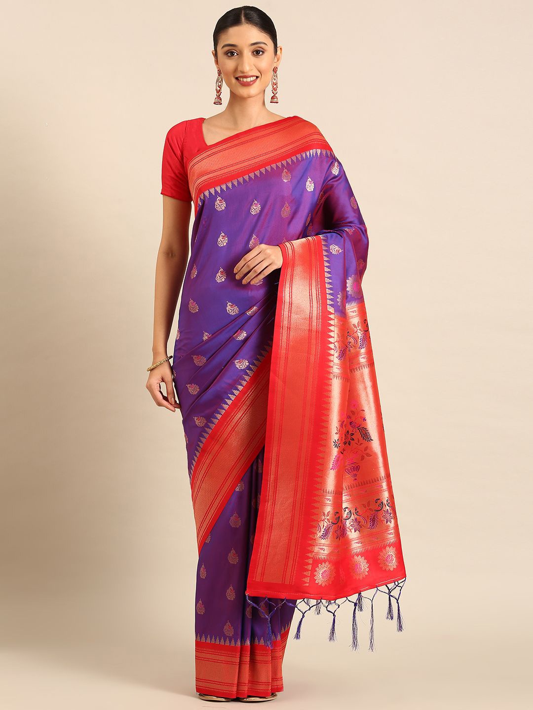 

DIVASTRI Woven Design Zari Silk Blend Paithani Saree, Purple