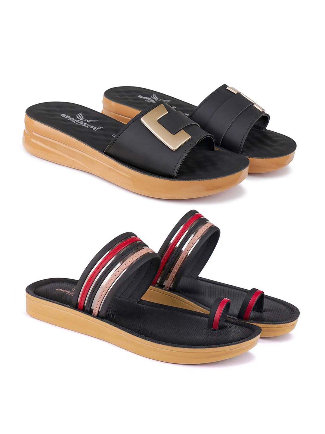 

BERSACHE Women Open Toe Flats, Black