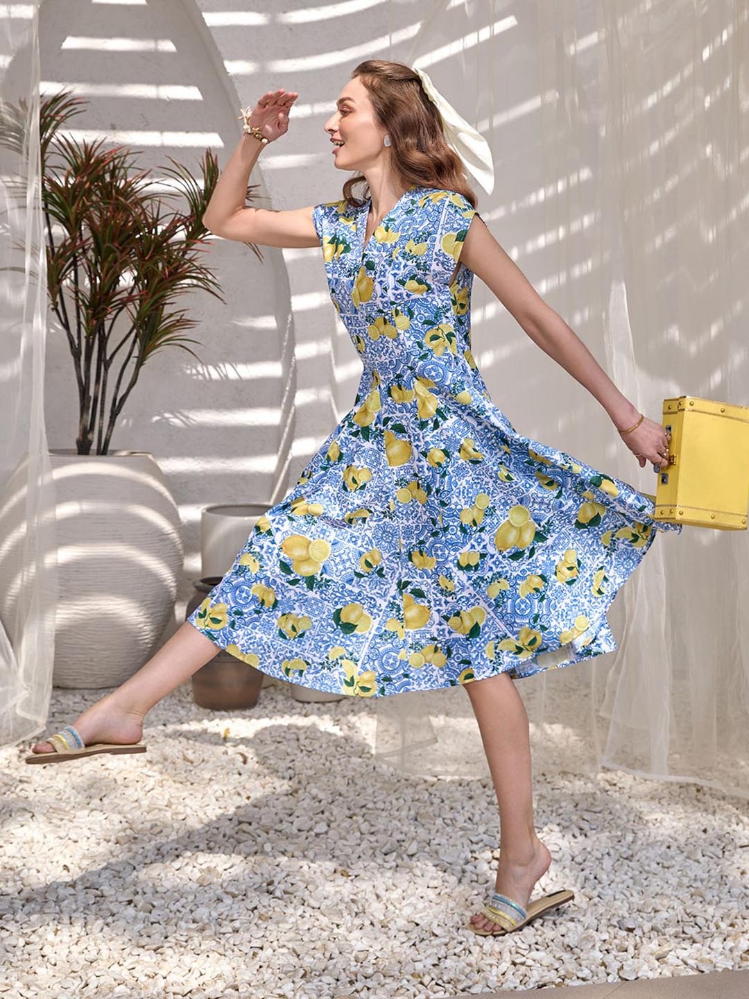 

HOUSE OF FETT Floral Print A-Line Mini Dress, Blue