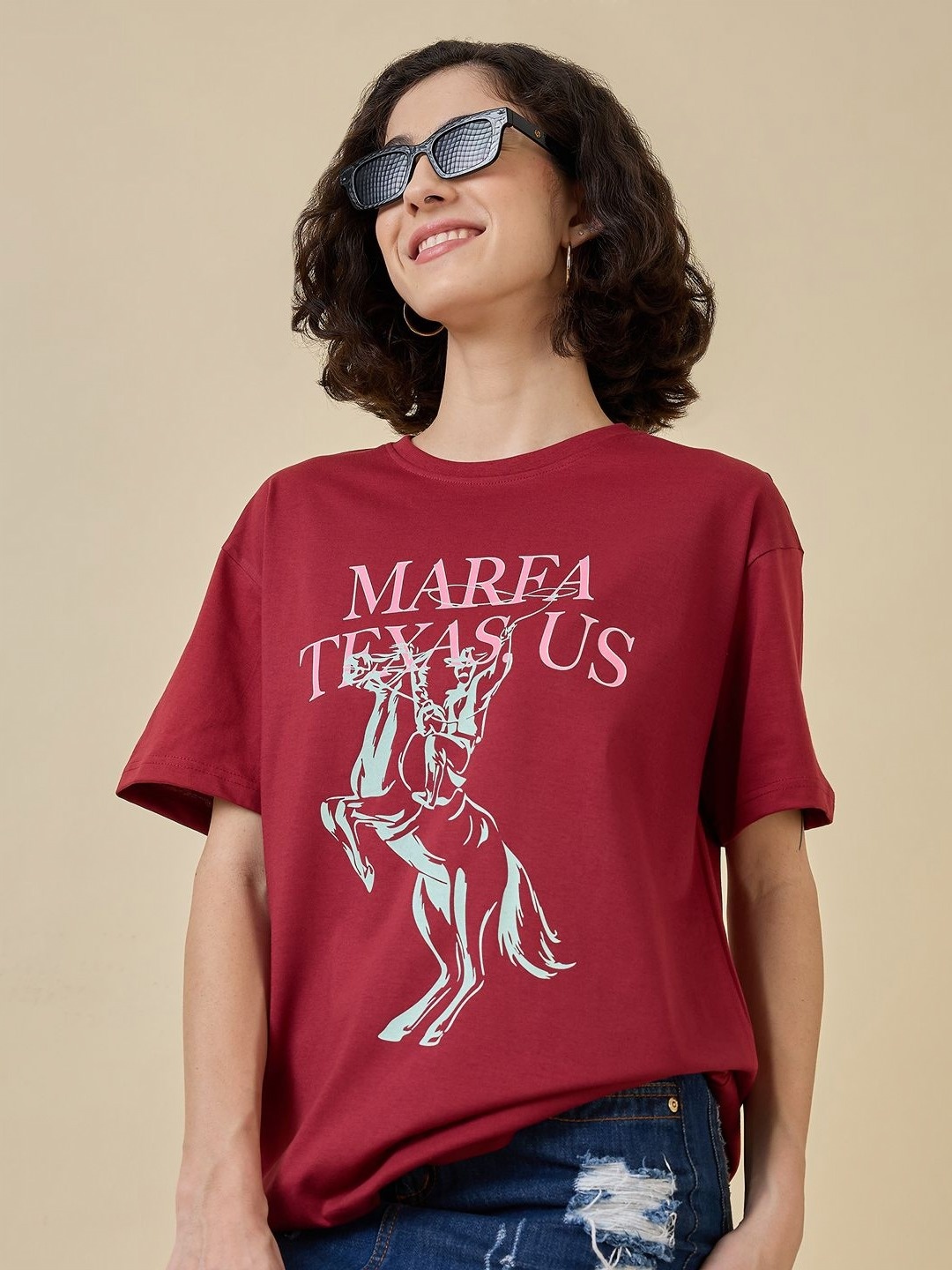 

Mast & Harbour Women Printed Applique T-shirt, Maroon