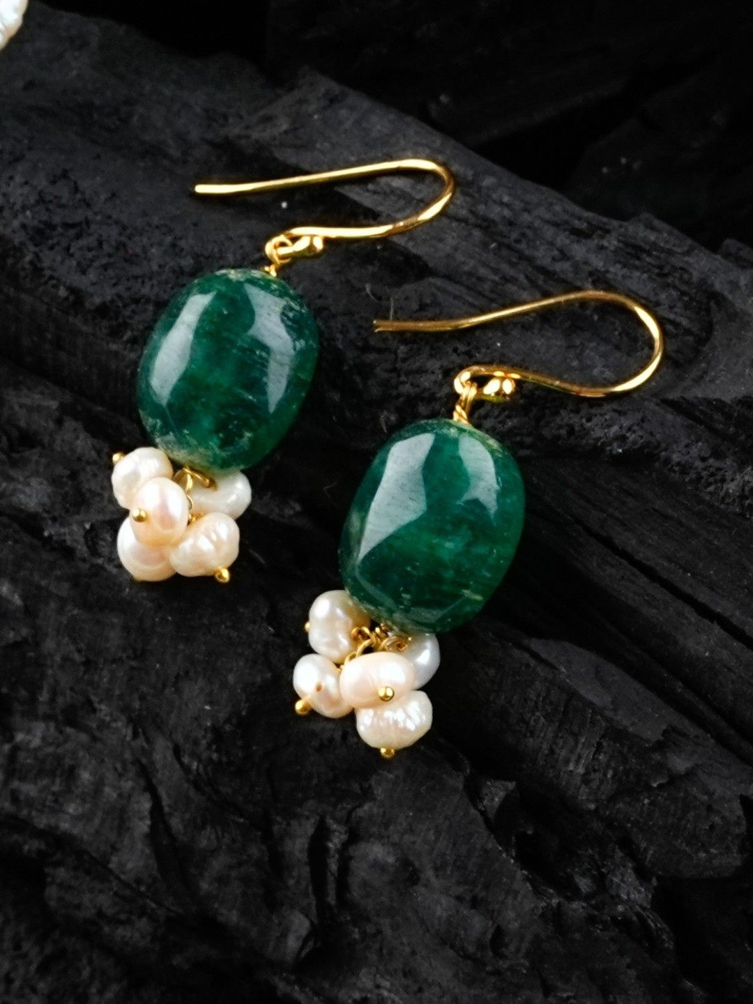 

TOTAPARI Gold-Plated Contemporary Drop Earrings, Green