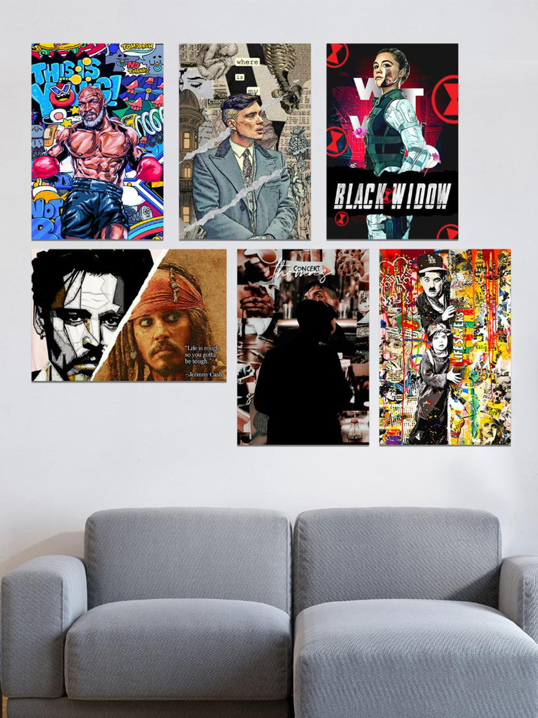 

CVANU Blue & Grey 6 Pieces Cartoon Characters Printed Paper Wall Poster