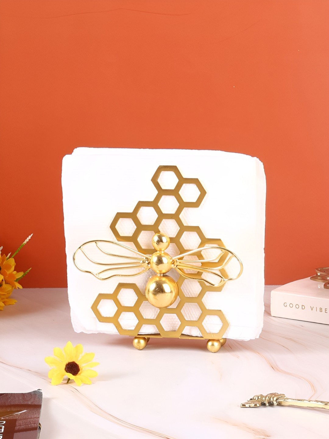 

Chokhat Gold-Toned Textured Metal Bhavra Tissue Holder