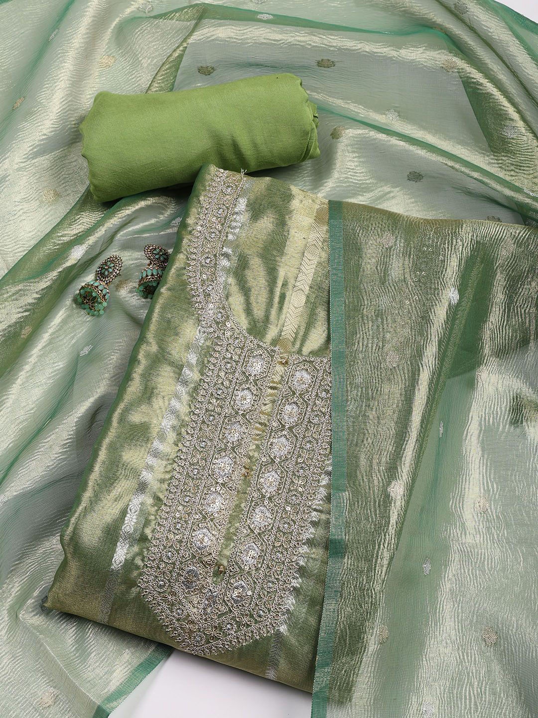 

Meena Bazaar Unstitched Dress Material, Green