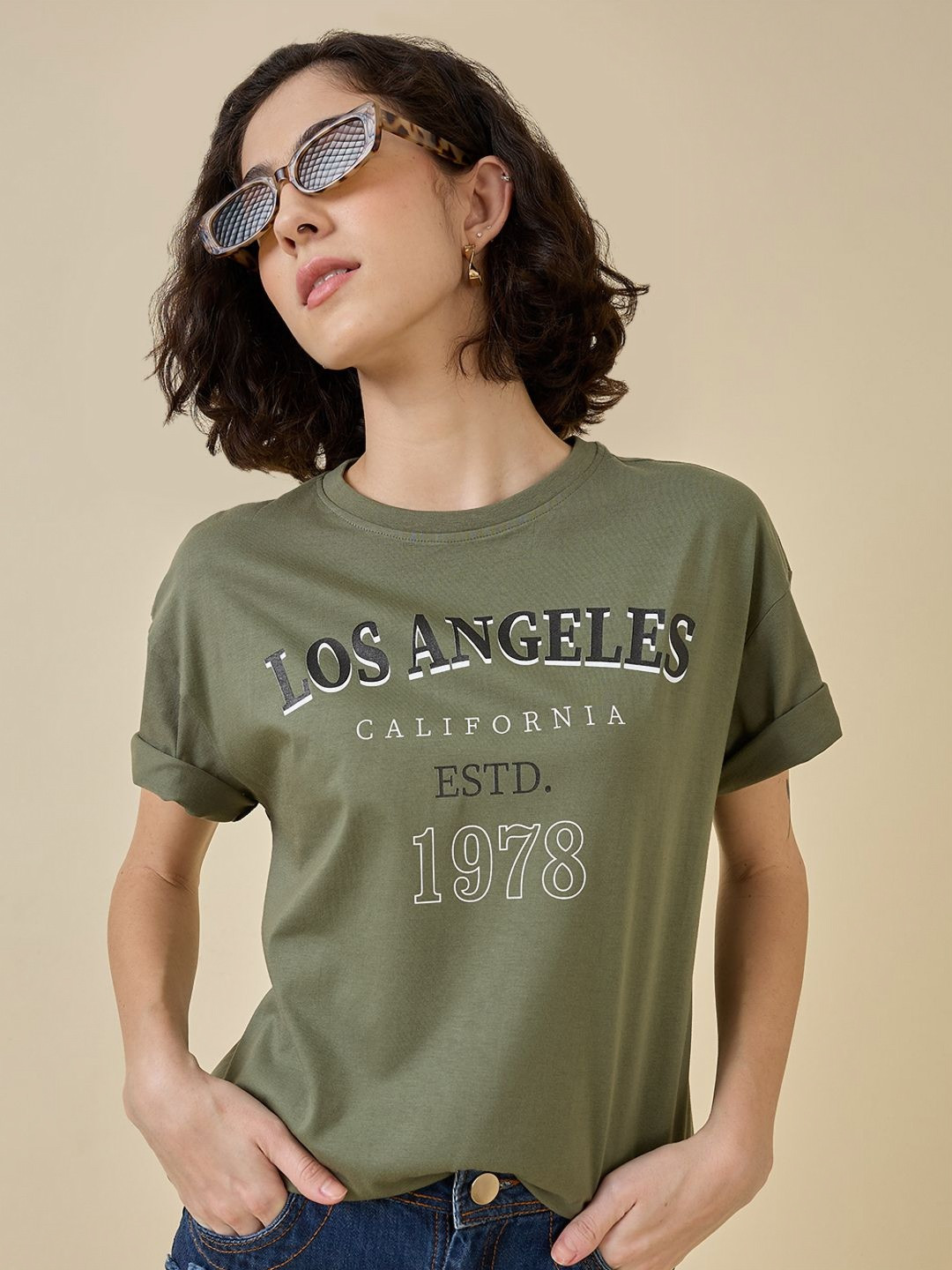 

Mast & Harbour Women Printed T-shirt, Olive