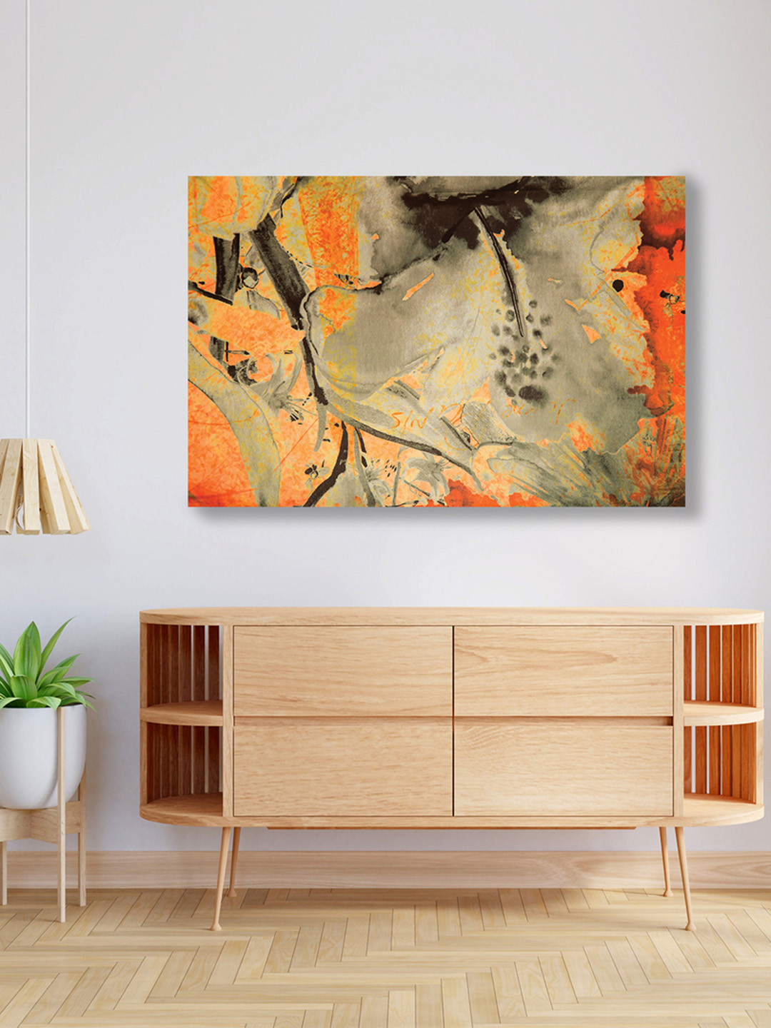 

CVANU Black & Orange Abstract Rectangle Canvas Wall Art Painting