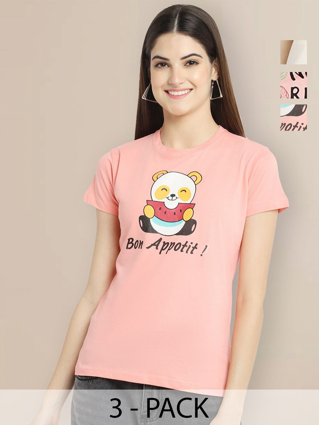

Metronaut Women Typography 3 Printed Applique T-shirt, Multi