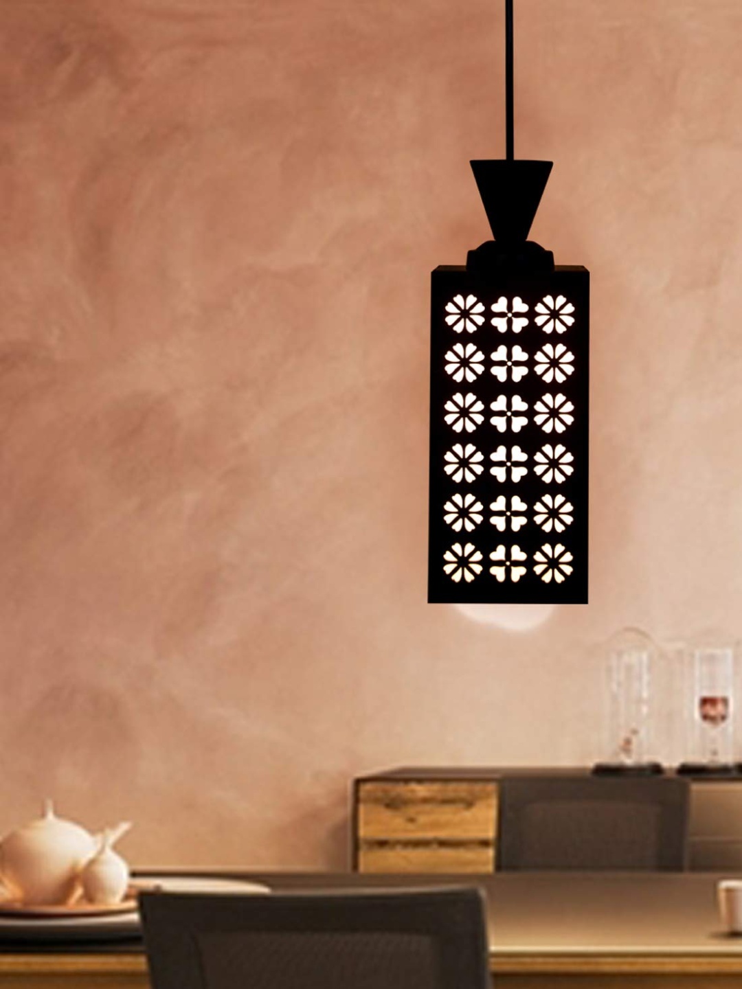 

Gojeeva Black and White Textured Wooden Contemporary Rectangle Shaped Ceiling Lamp