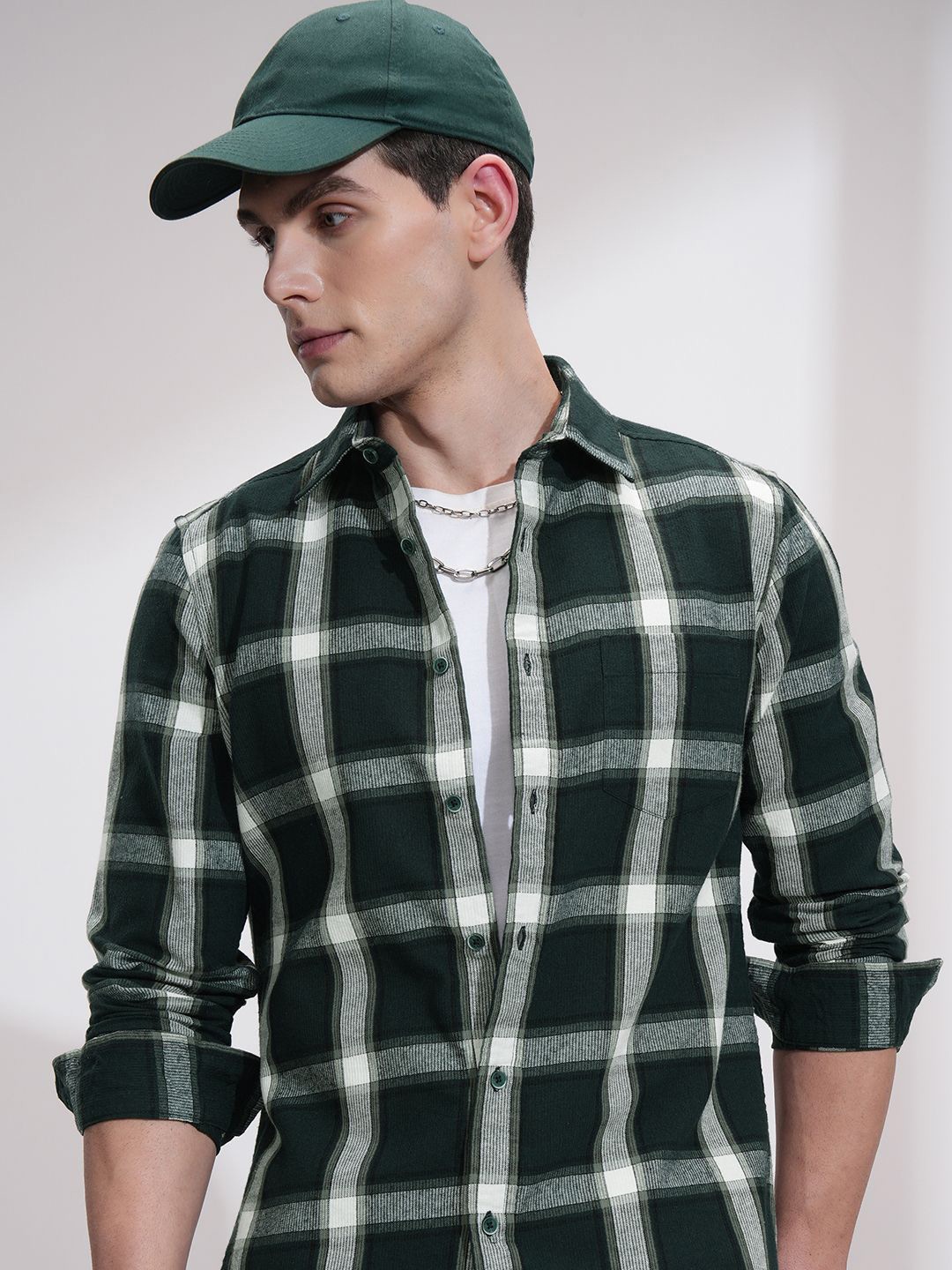 

HIGHLANDER Men Slim Fit Opaque Checked Casual Shirt, Green