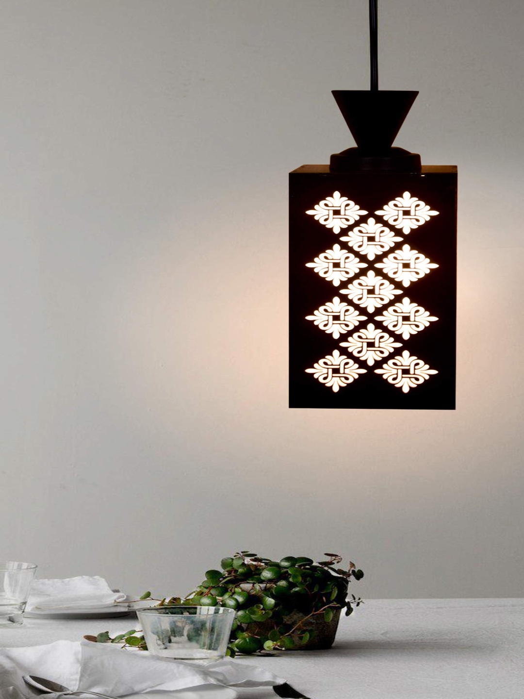 

Gojeeva Black and White Textured Wooden Contemporary Rectangle Shaped Ceiling Lamps