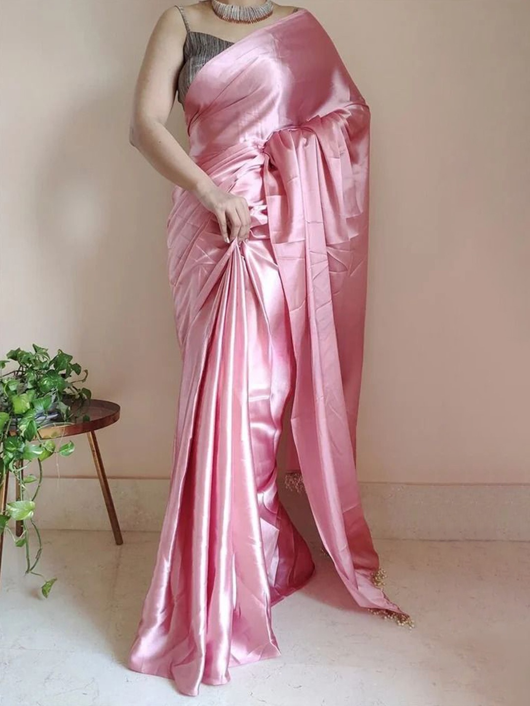 

KALINI Beads and Stones Satin Saree, Rose