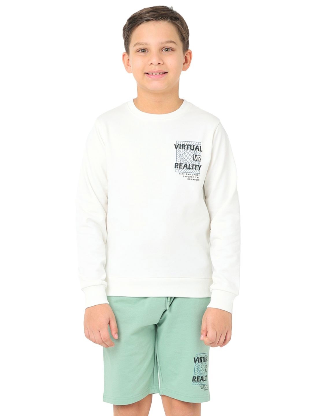 

Nuego Kids Boys Graphic Print Pure Cotton Sweatshirt with Shorts Clothing Set, Off white