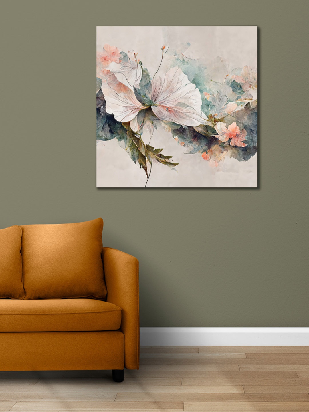 

CVANU White & Green Floral & Botanical Canvas Painting Wall Art