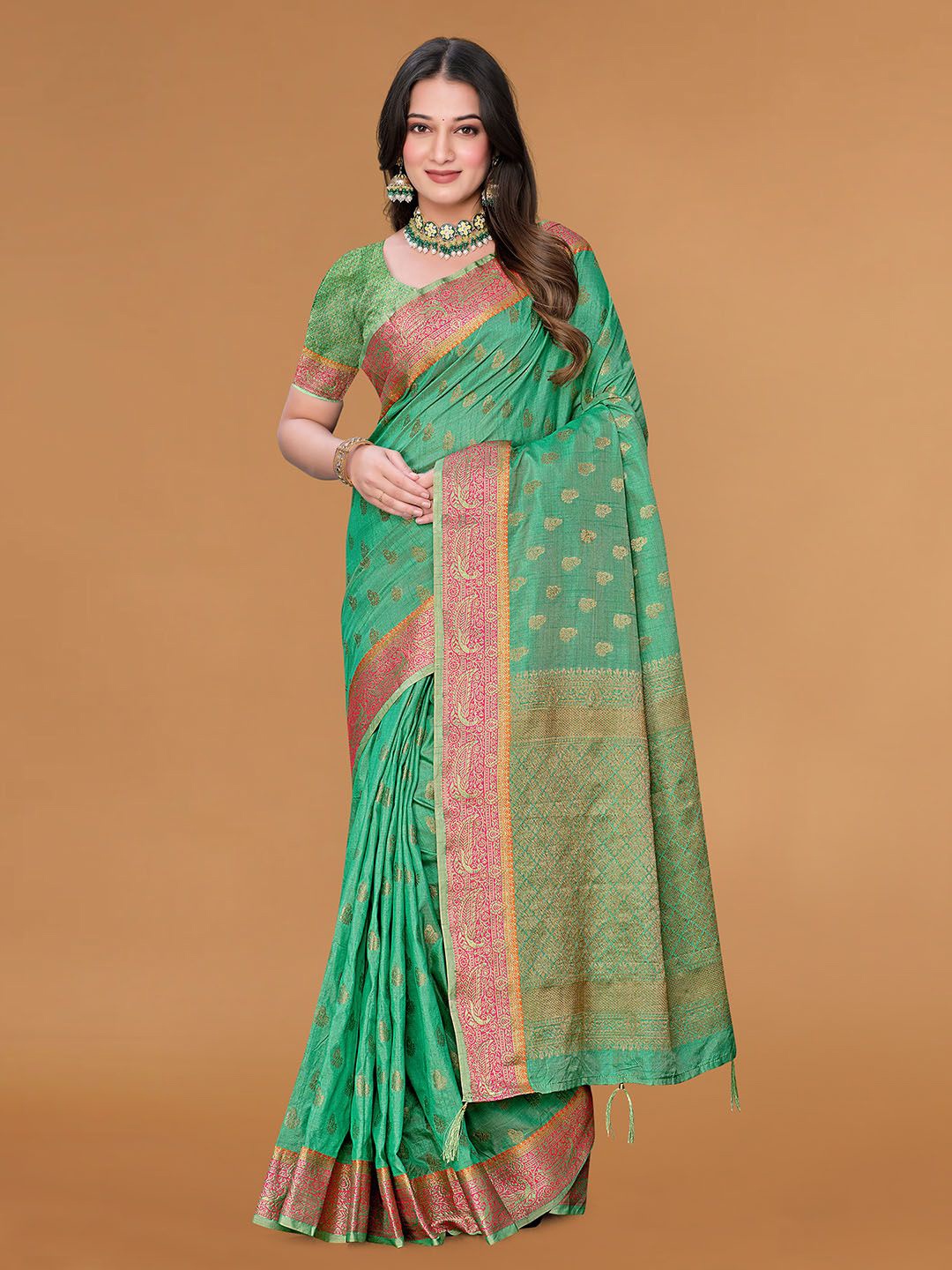 

Meena Bazaar Woven Design Zari Saree, Green