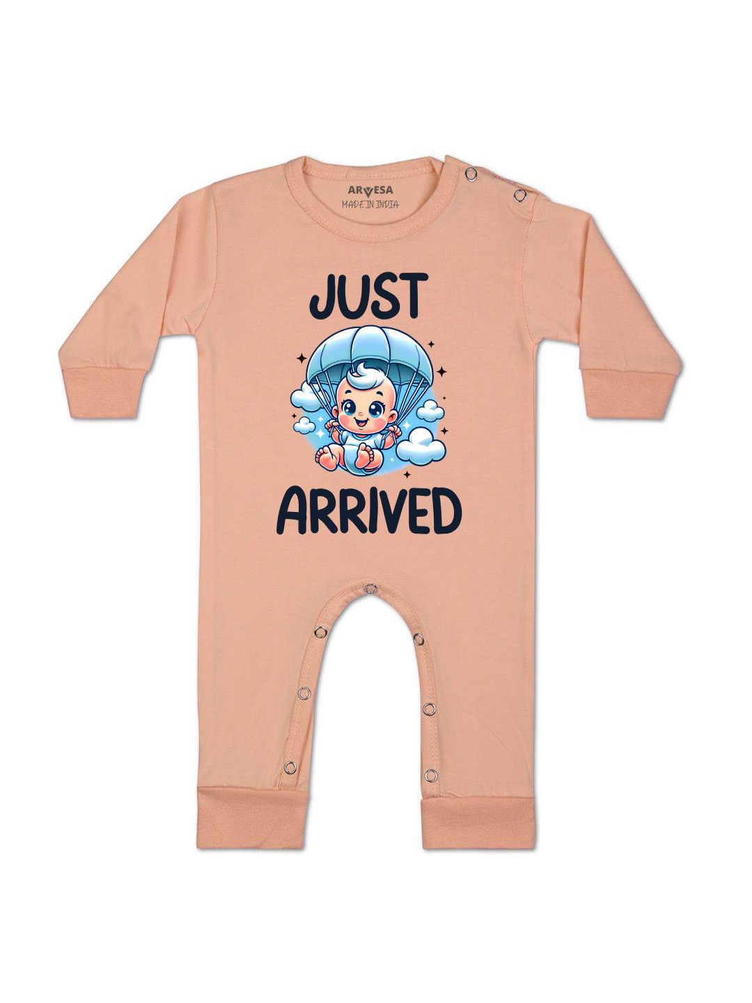 

Arvesa One Month Baby Boy Printed Baby Romper, Peach