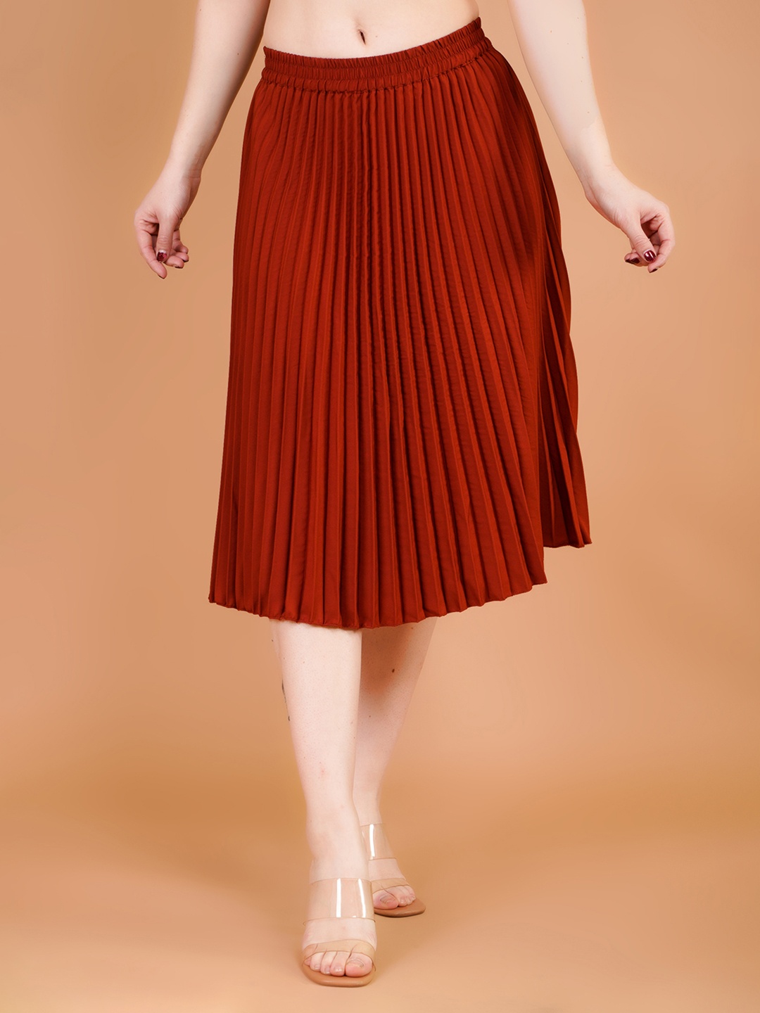 

Zionity Pleated A-Line Midi Skirt, Maroon
