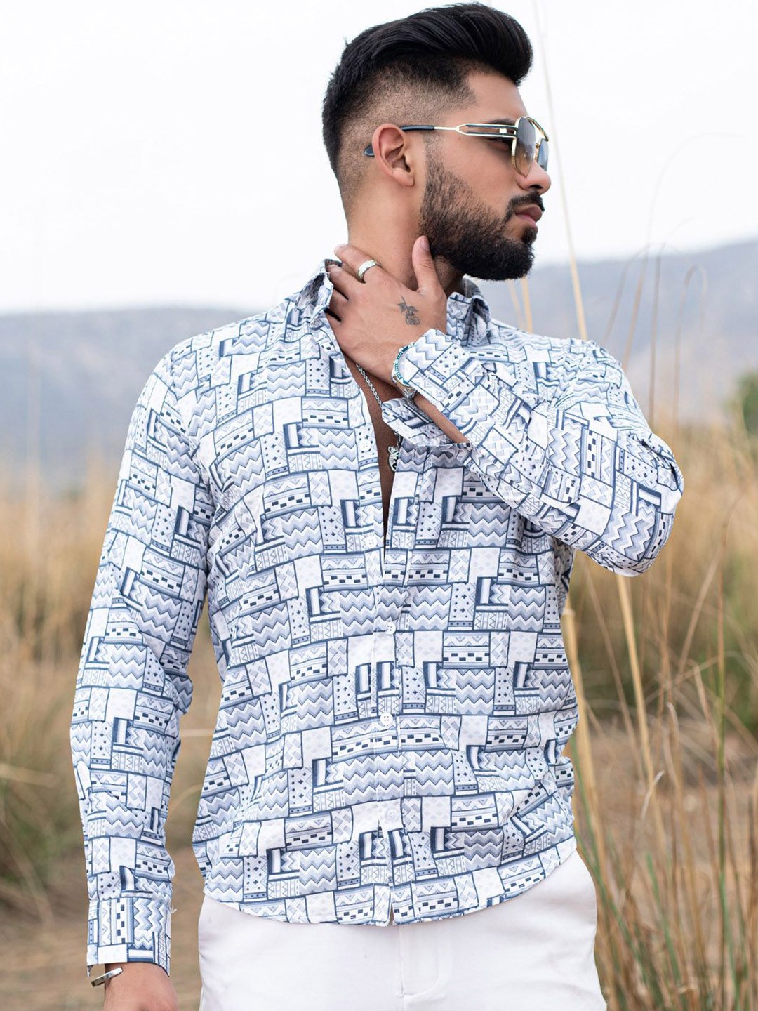 

Tistabene Men Opaque Printed Casual Shirt, Grey