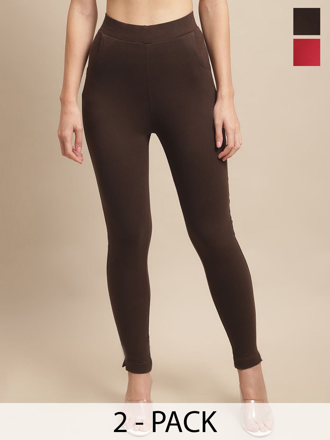 

Valles365 by S.C. Pack Of 2 Cotton Ankle Length Leggings, Brown
