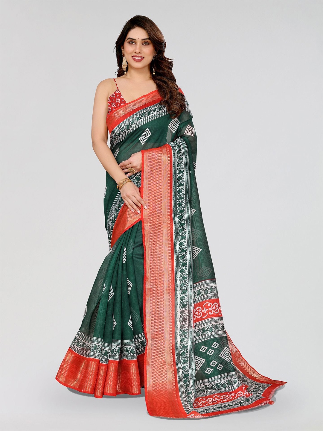 

Moda Rapido Zari Saree, Green