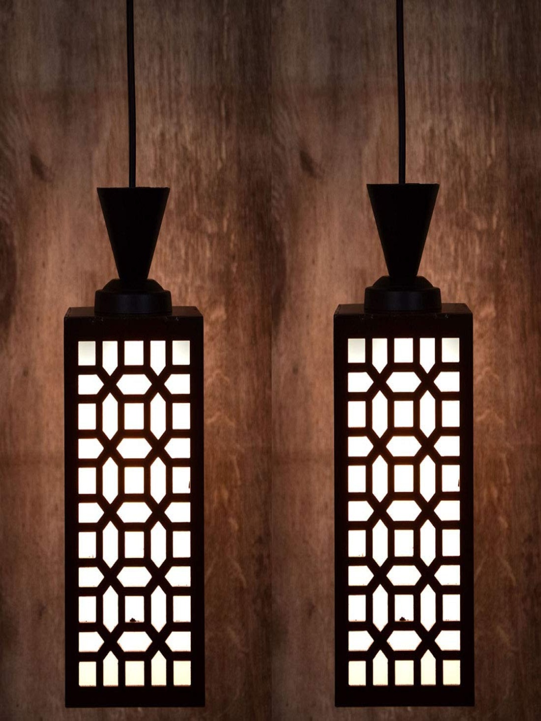 

Gojeeva Black & White 2 Pieces Textured Wood Square Shaped Wall Lamps