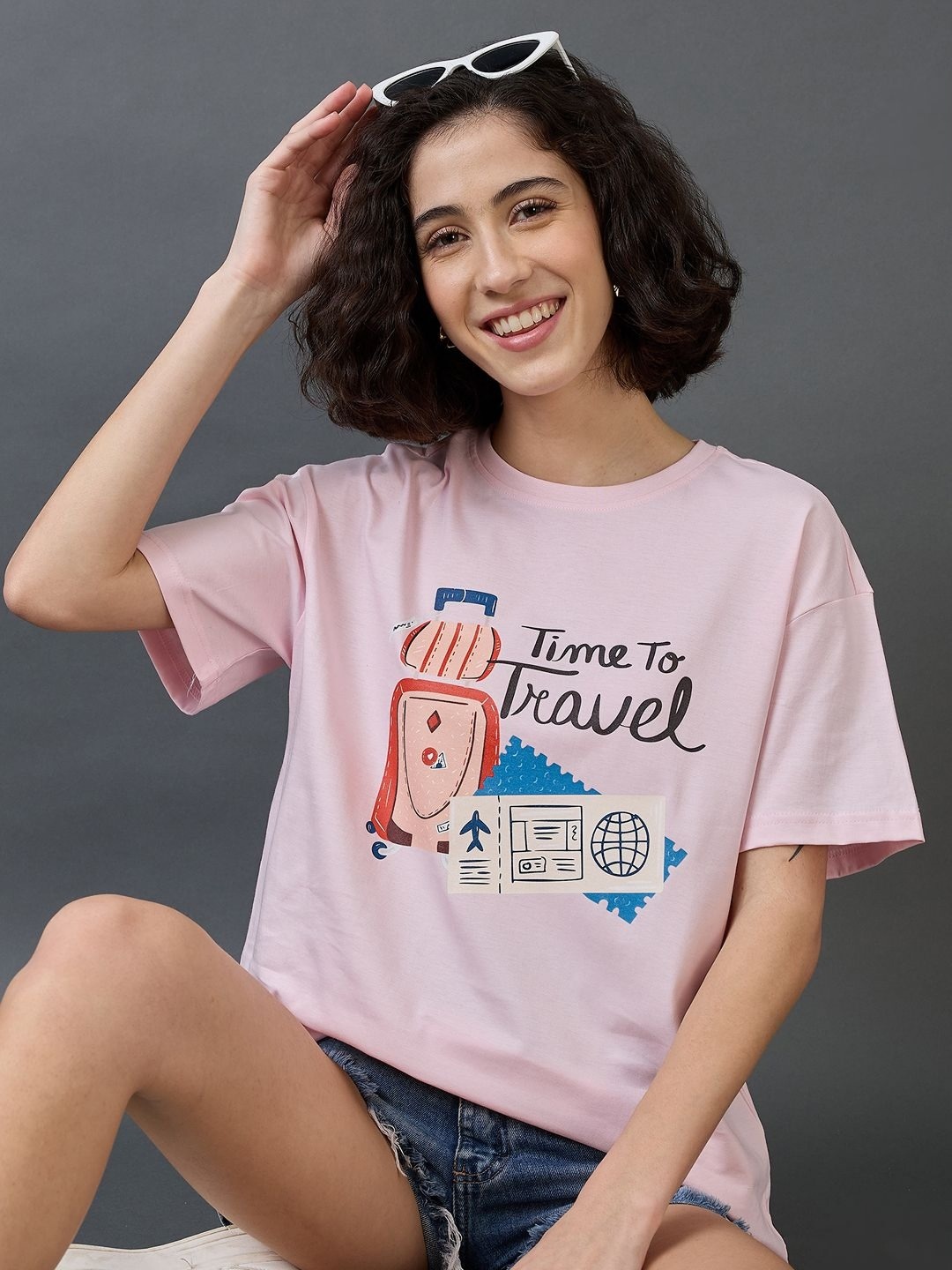 

Mast & Harbour Women Printed Applique T-shirt, Pink