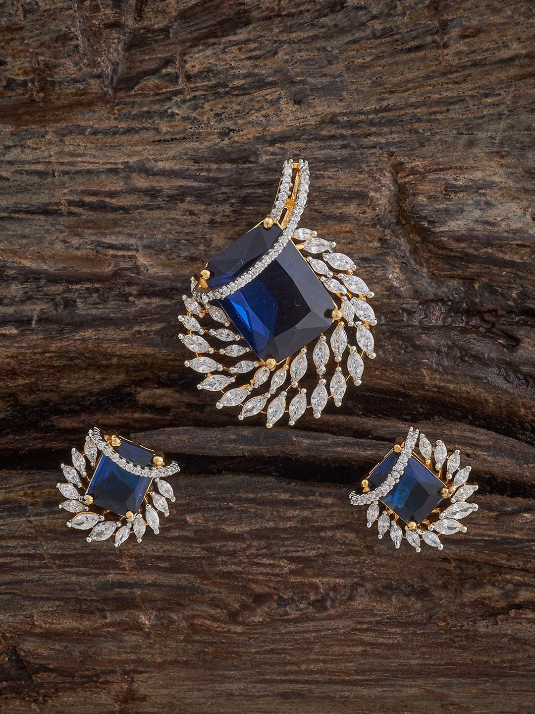 

Kushal's Fashion Jewellery Sapphire Rhodium Gold-Plated CZ Party Pendant Set